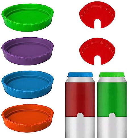 4 Pcs Colorful Silicone Beverage Lids with 2 Pcs Beverage Covers (Random Color), Soda Can Beverage Bottle Caps, Silicone Leak-Proof Bottle Caps, Soda Water Soda Beer Can Closures