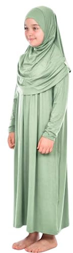 Prien Gebetskleidung Für Kinder, Mädchen Muslim Kleider, Lange Ärmel Abaya Mit Hijab, Islam Kleidung Frauen, Damen Muslimische Kleid Set, Gebetskleid Jilbab Khimar Ramadan (Mint)