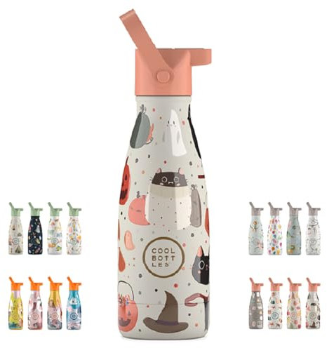 Cool Bottles - Botella Térmica Infantil - Botella de Agua de Acero Inoxidable - 260 ml - Trick or Treat - Bebidas Frías 36 Horas y Calientes 18 Horas - Acabado con Pintura en Relieve - Sin BPA