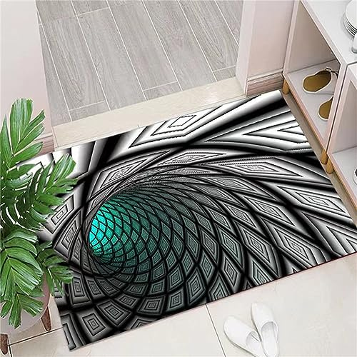 DOBOKS 3D Optische Täuschung Teppich Schwarz Weiß Kariert Swirl rutschfeste Fußmatte Wohnzimmer Eingang Visueller Halloween Gruselige Falle
