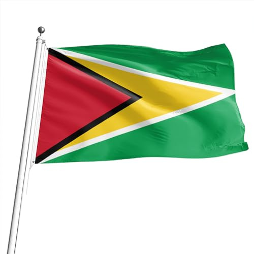 Grand drapeau guyanais avec 2 œillets en laiton pour fête, festival, procession, célébration, activités sportives, jardin, maison, décoration intérieure ou extérieure 90 x 150 cm