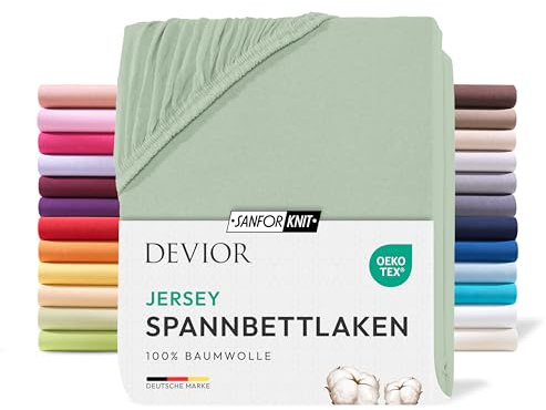 Devior Jersey Spannbettlaken 90x200cm - 100x200cm, 100% Baumwolle, Matratzenhöhe bis 22cm, Eukalyptus – 135 g/m² Anti-Statisches, atmungsaktives Bettlaken mit Einlaufschutz, Matratzenbezug Grün