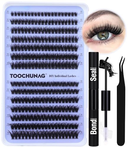 DIY Lash Extension Kit Fluffy Eyelash Extension Kit 60D+80D Thick Cluster Lashes with Lash Bond and Seal Lash Glue Wispy Individual Eyelashes Cluster Kit with Lash Tweezers by TOOCHUNAG