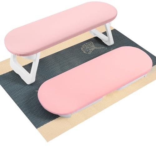 CGBE Nail Arm Rest, Soft PU Leather Hand Rest With Foldable Hand Holder Non-slip Mat, Nail Cushion Manicure Tool For Home Salon Use (Pink)