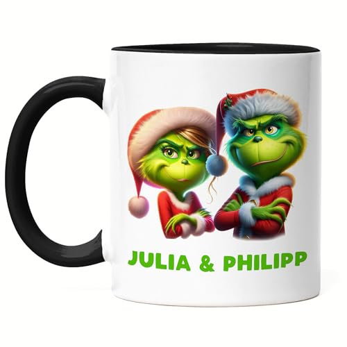 Kiddle-Design Personalisierte Anti Weihnachten Tasse Schwarz Weihnachtstasse Lustig mit Name Weihnachten Nikolaus Fun Geschenkidee Wichtelgeschenk für Paare