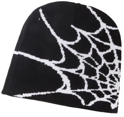 osiuujkw Modische Spinnennetz Beanie Mütze für den Winter, unverzichtbar für alle, gestrickte Beanie Mütze, Acrylfasern, Spinnennetz Mützen, Unisex, Schwarz und weiß