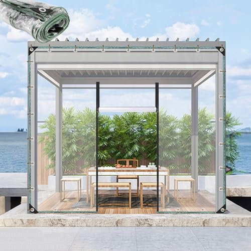 Transparente Planen Schwer Wasserdicht,Pavillon Terrasse Veranda Abdeckplane Seitenwände-Mit Reißverschluss Tür,0,3mm Klar PVC Plane,Uv-Strahlen, Staub-Plane Abdeckung,WxH-2.6x2.2m/8.5x7.2ft