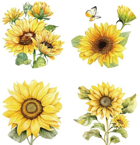 GORGECRAFT 4pz Girasole Adesivo per Finestra Fiore Statico Farfalla Adesivo per Porta Scorrevole in Vetro Pellicola di Avvertimento in Vinile Camera da Letto Bagno Decalcomanie Anti-Collisione