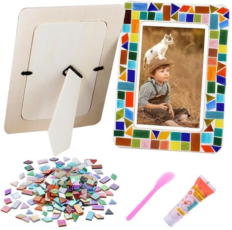 Mosaik Bilderrahmen Bastelset für Kinder,Basteln Mädchen 5 6 7 8 9 10 Jahre Mosaik,Make Holzbilderrahmen DIY Fotorahmen Basteln Personalisierte Geschenk für Muttertag Mädchen Kreativ Geburtstag