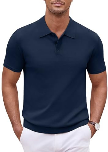 COOFANDY Polo da Uomo Casual a Maniche Corte in Maglia da Golf Polo estive di Base Tinta Unita Blu Navy L