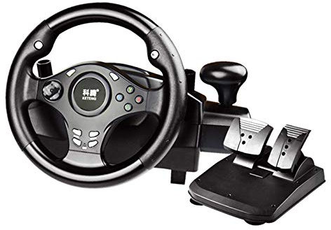 RajoNN Vibrierendes Gaming-Lenkrad, Federpedal 270° USB-Rennwagensimulator, Stützgriffanschluss PC/PS/Xbox/Switch