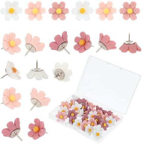 Qianyu Lot de 30 punaises décoratives en forme de fleur pour tableau d'affichage en liège, jolies punaises colorées pour décoration murale, carte murale, bureau ou maison, cabine, accessoires de