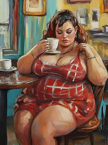 Bimkole 5D Diamond Painting Kits Zubehör Dicke Frau, Tasse Diamant Malerei Kit Voll Runde Bohrer Malen nach Zahlen Malerei Stickerei Kreuzstich Diamond Dekoration 30x40 cm