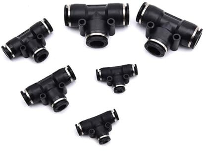 Black 3 Way T shaped Tee Pneumatic Fittings PE 4mm to 16mm OD Hose Tube Push In Air Gas Fitting Quick Connector Adapters MQXFCZUX(12mm-10mm-10mm)
