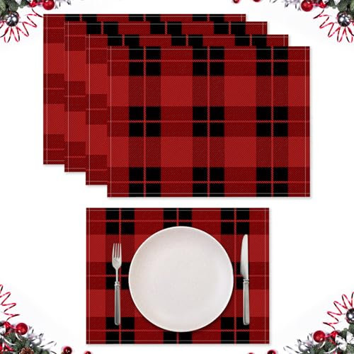 Tovagliette Rosso, dellyy Tovagliette Natalizie, 4 Pezzi, Tovagliette Tartan, Tovagliette Lino Lavabili, Tovagliette Da Tavola, Sottopiatti Natalizi, Lavabili In Lavatrice