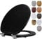 Fanmitrk Black Wooden Toilet Seat with Soft Close Adjustable Solid Hinges, MDF Wood Oval Toilet Seat (MDFP0143)