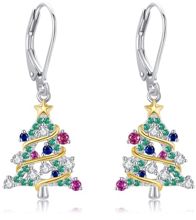 DAYLINLOVE Weihnachten Ohrringe Sterling Silber Weihnachtsbaum Dangle Ohrringe Weihnachtsgeschenke Schmuck für Frauen
