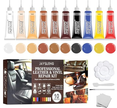 SEILETOO Kit de réparation de cuir 10 pièces, gel de réparation pour cuir, couleur crème, kit de réparation en vinyle pour meubles, canapés, vestes, sièges de voiture et sacs à main, restaure les faux