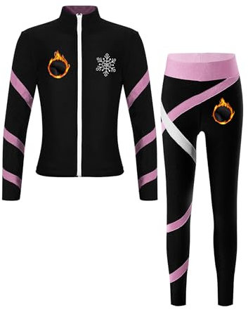 Miutii Kinder Mädchen Trainingsanzug Fleece Sportanzug Eiskunstlauf Anzug Sweatjacke + Hose Leggings Gym Yoga Fitness Eislaufen Tanzkleidung Rosa 110-116