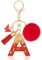 MWOOT Initiale Letter Keychains Porte Clé Lettre A,Alphabet Initial Keyring avec Papillon Pompon Pendentif,Rouge Feuille D'or Key Ring pour Femmes Portefeuilles Sac à Main Bagages Charme(A)