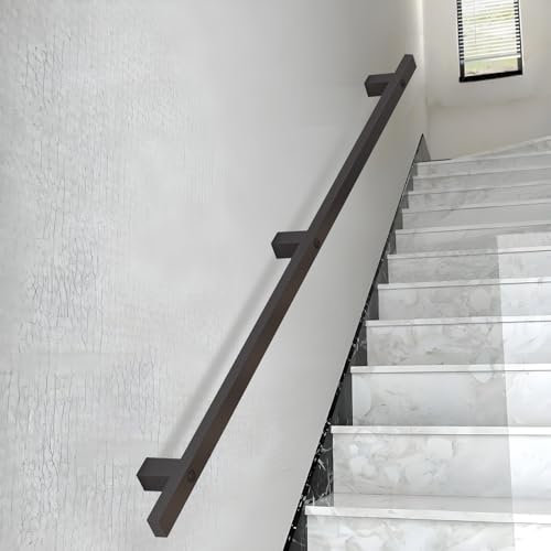 MARXAN Corrimano Nero per Scale, Ringhiera per Scale con Montaggio a Parete, Corrimano per Scale per Interni ed Esterni 1m 1.5m 2m 2.5m 3m Corrimano in Tubo Quadrato Antiscivolo(30cm)