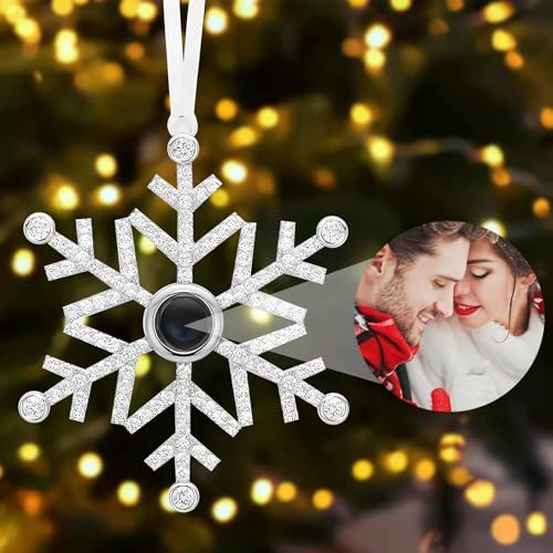 JONZIN Personalisierte Schneeflocke Weihnachtsbaum Schmuck,Personalisierte Weihnachtskugeln mit Foto,Christbaumschmuck Personalisiert Projektion Anhänger 2024 (Silberne Schneeflocke)