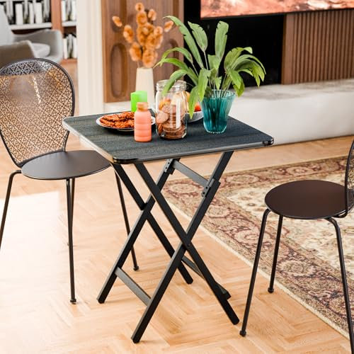 Nestivora Folding TV Tray Table, Portable Rectangular Side Table with Sturdy Metal Frame, Small Snack Table for Living Room, Couch, Sofa, and Bed Use (Black)