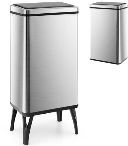 BDSHGRDH kitchen bin， 50L Automatic Kitchen Bin, Touchless Infrared Motion Sensor Bin with Detachable Legs & Soft Closure Lid, Anti-Fingerprint Stainless Steel(Silver)
