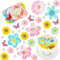 Juego de 55 adornos comestibles para tartas, flores comestibles, decoración de magdalenas, oblea de papel, flores comestibles para pasteles, bodas, cumpleaños, baby shower, fiestas temáticas