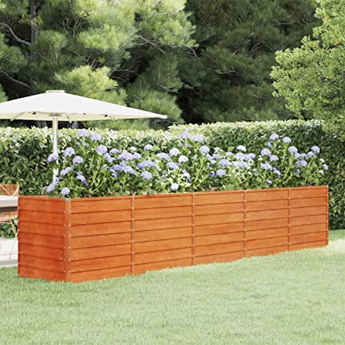 Festnight Hochbeet Metall Cortenstahl Rostig 400x80x77 cm Hochbeete für Garten Balkon Terrasse Kräuterbeet Pflanzkübel Gemüsebeet Pflanzkasten Hochbeet Blumenkübel Blumenkasten