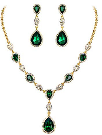 EleQueen Frauen Teardrop Crystal Y-Necklaces Dangle Ohrringe Schmuck-Sets für Bräute Brautjungfern