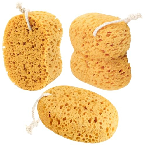 BQMEZRNUS 3Pcs Natural Honeycomb Sea Sponge, Large Bath Sponge | Gentle exfoliating body sponge, ultra-soft for sensitive skin, dense foam deep cleansing, durable & reusable, great gift