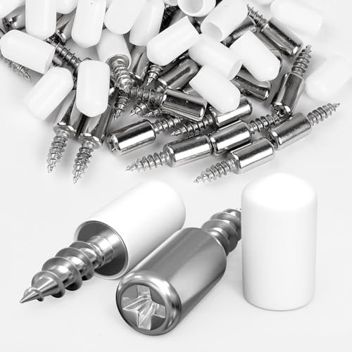 EFUTURETIME 120 Pcs Taquet Étagère ø7,3 mm avec Protection en Caoutchouc Blanc, Étagère Broches avec Vis Autotaraudeuse M4, Support Étagère pour Armoire Étagère, Supporte Jusqu'à 20 kg