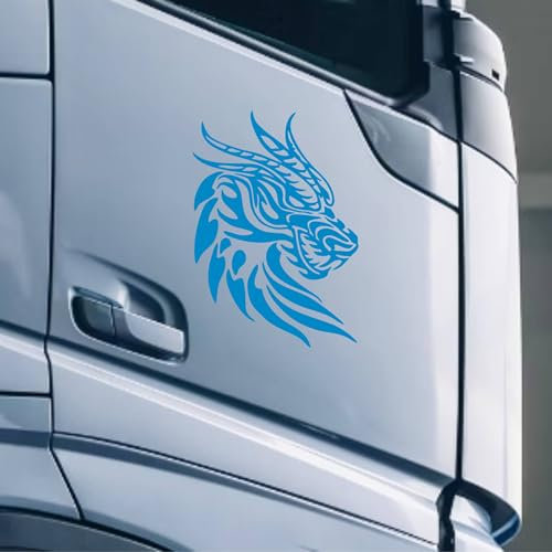 Decalart Set mit 2 universellen Deko-Aufklebern für LKW, Truck, Transporter, Tür, Drache, Tatoo, Tribal, Feuer, Abziehbilder, L113 (053 Leichtblau)