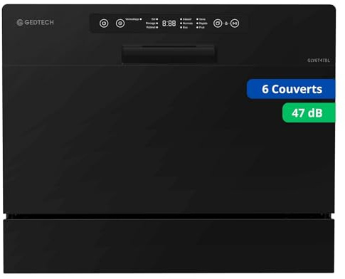GEDTECH - Lave vaisselle Table Top GLV6T47BL - 6 couverts - 47 dB - Départ différé - Noir