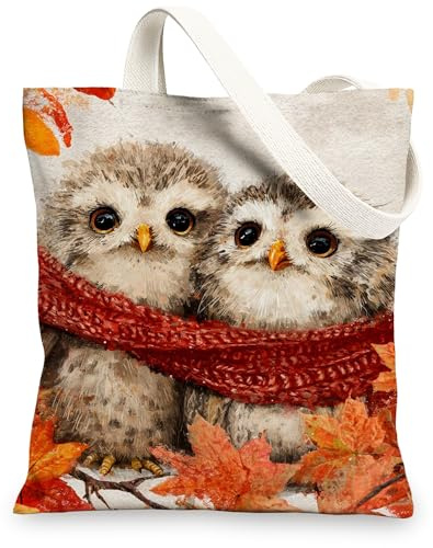 Eulen-Canvas-Tragetaschen, niedliches Tiermuster, wiederverwendbare Einkaufstaschen, gemütlicher Herbst-Stil, leicht, waschbar, Schultertaschen für