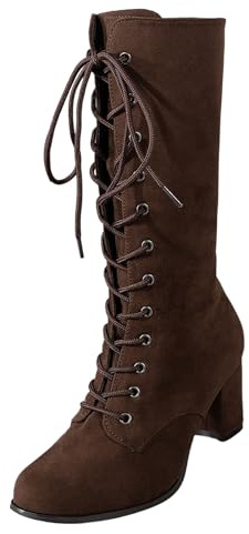 MJGkhiy Botas Mujer Texanas Altas Western Botines Con Tacón de Bloqueo Camperos Boots Negros Cowboy Botín Cómodos Ante Bota con Cordones Botas Marrones, café, 38 EU