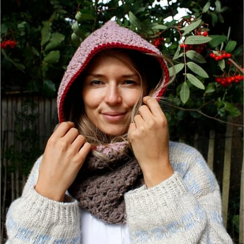 myboshi Häkelset Balaclava Talwind, inkl. Wolle, Häkelnadel, Wollnadeln, Label, Anleitung, 30% Wolle (Merinowolle) Rosa mit Häkelnadel