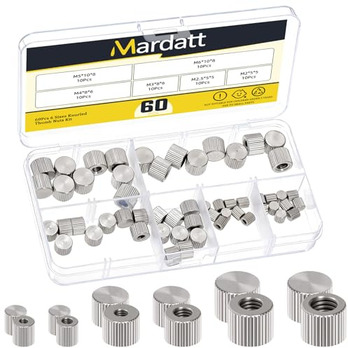 Mardatt 60 tuercas de pulgar moleteadas M2 M2.5 M3 M4 M5 M6, agujero ciego plateado, rosca hembra redonda, cabeza plana, estriada, tuerca de mariposa moleteada, tuercas de ajuste para fijación de