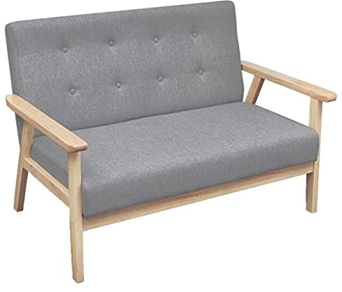 CKioict Retro-Sofa für Wohnzimmer mit Holzrahmen und Stoffbezug in Hellgrau - Bequemes 2-Sitzer-Sofa mit Polsterung für Entspannung und Komfort