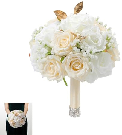 Huilimei Hochzeitsstrauß Halbkugelförmige Rosen Künstlicher Brautstrauß Brautjungfer Brautstrauß Romantische Hochzeitsblumen für Hochzeitszeremonien und Kirche Heimdekoration