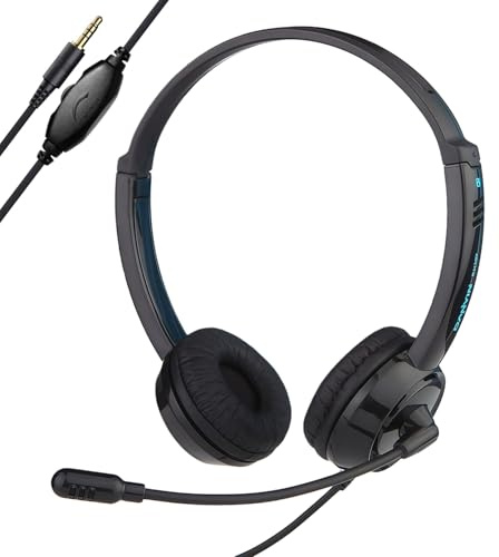 SYXLPA Over-Ear Headphones With Microphone Wired Headphones Adjustable Noise Cancelling Business Office Headsets 3.5mm Jack with In-Line Control PC Headset for Computer Laptop Home Office Teams