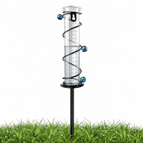 Forbabe Regenmesser Garten mit Spirale, 46cm Regenmesser frostsicher mit Metallständer, Design Niederschlagsmesser mit Erdspieß & Skala – Wetterfestes Messgerät für jeden Garten