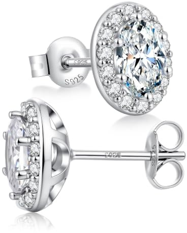 Ohrstecker 925 Sterling Silber Halo Ohrringe mit Zirkonia Rund & Oval Hypoallergener Schmuck für Damen