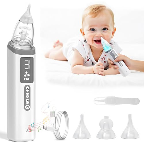 Aspirador Nasal Para Bebés Electrico, Aspirador Nasal Eléctrico Bebés con 3 Puntas de Silicona Suave 3 Niveles, Música y Luz Integradas, Viene para Limpieza Nasal de Bebés y Toddler