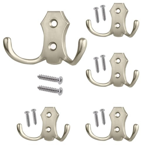 Stahlia Garderobenhaken EDELSTAHL-OPTIK (5 Stück) Haken zum Schrauben vintage Kleiderhaken Garderobe KURZ Haken für Garderobe Metallhaken