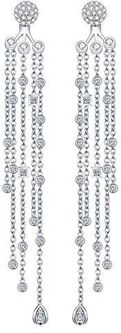 Onefeart mit Platin überzogen Ohrstecker Für Frauen Mädchen Runden Cubic Zirconia Ladies Stil Quaste Design Anmutig Ohrringe Baumeln 12X101MM Weißes Gold