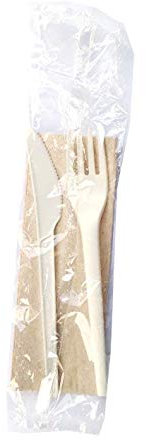 50 BIS posate forchetta coltello tovagliolo 17,5 cm. sigillato inbustato singolarmente BIO COMPOSTABILE CPLA smaltire nell'umido o plastica set