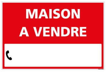 Signalétique.biz France - Panneau Immobilier Maison à Vendre avec Oeillets aux 4 Coins - Rouge - Plastique Rigide AKILUX 3,5mm - Dimensions 600x400 mm