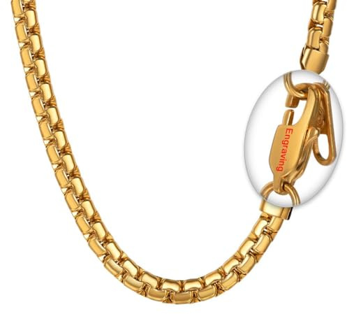 PROSTEEL Long Necklace for Men 71cm 6mm Wide Chain Venetian Gold Plated Box Chain Necklace Golden for Men Jewelry Hip Hop Style Pendant Accessory Personalized Name Necklace